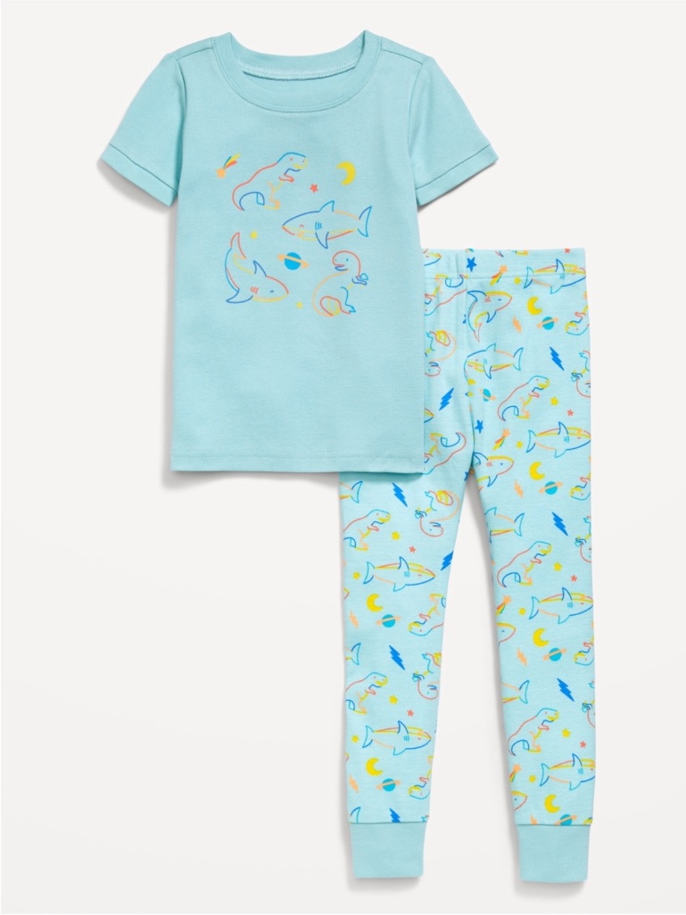 Old Navy Snug fit cotton 2 piece dinosaur shark print knit cotton pajama set NWT